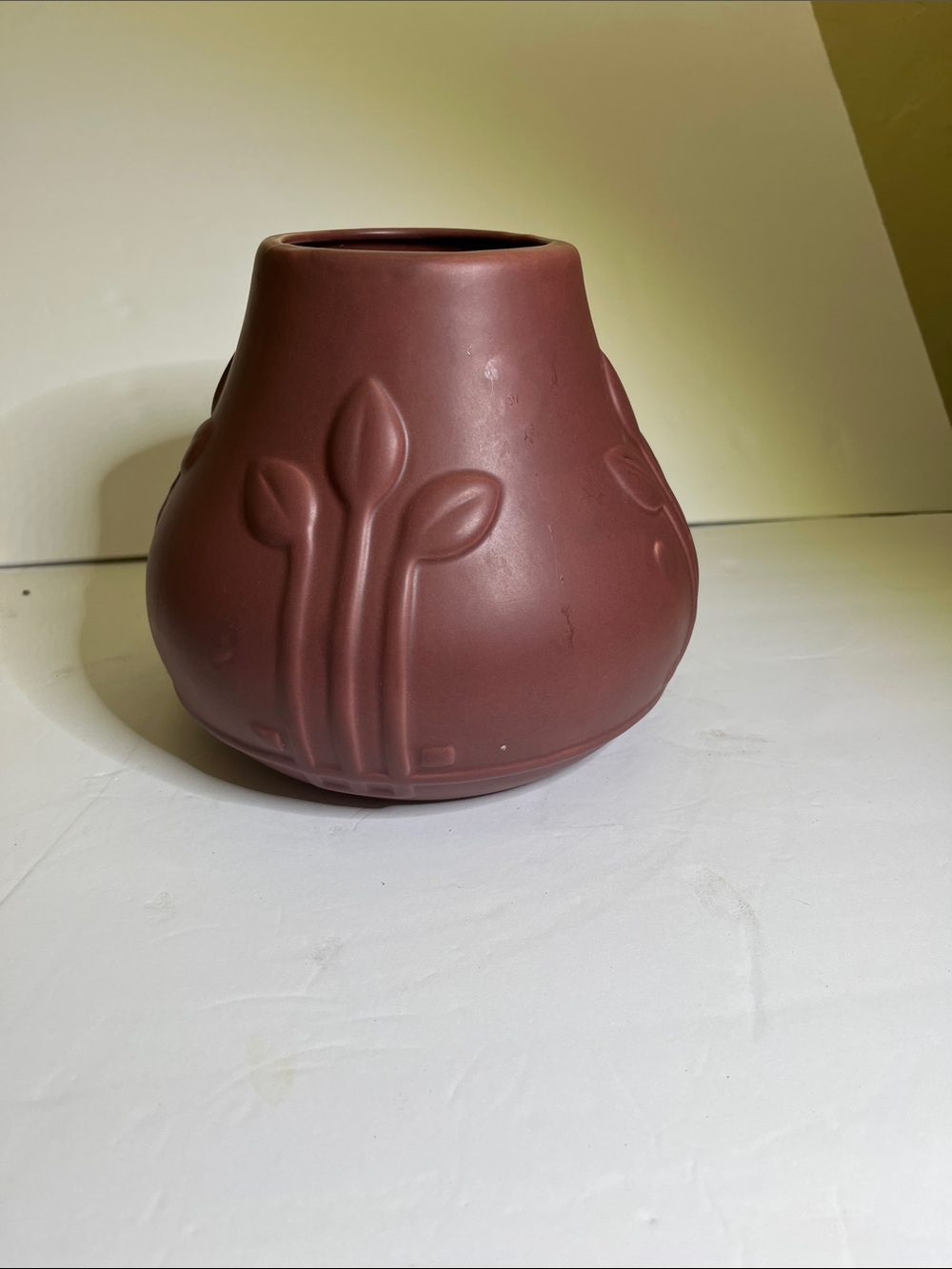 Matte plum Floral-Relief Ceramic Vase
